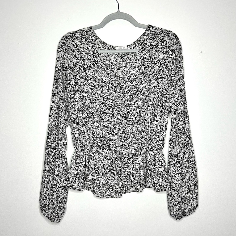 Sienna Sky Long Sleeve Black and White Peplum Blouse